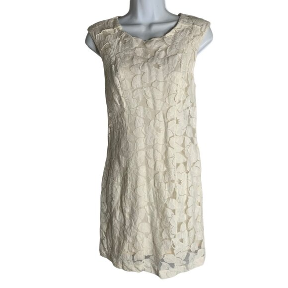 Tart Sleeveless Lace Sheath Mini Dress M Cream Floral Lined Exposed Zipper - Picture 1 of 5